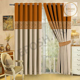 2 Pieces Premium splendid velvet curtain & 2 Belts (Cream/Mustard)